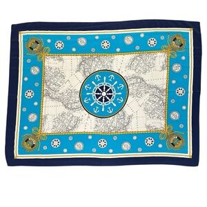 Vintage Anthony Sicari nautical themed scarf with map and ship’s wheel motif